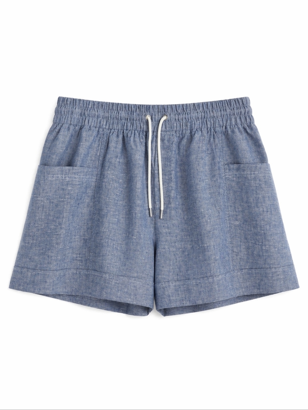 Athleta Cabo Linen Shorts Blue Elastic Waist Drawstring Pockets Size 22